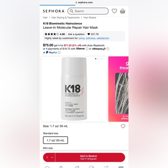 K18 Leave-In Molecular Repair Hair Mask 1.7 fl oz - Picture 9 of 9